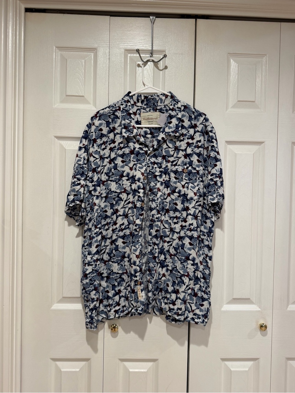 Weatherproof Blue, White and Red Floral Button-Up Shirt
